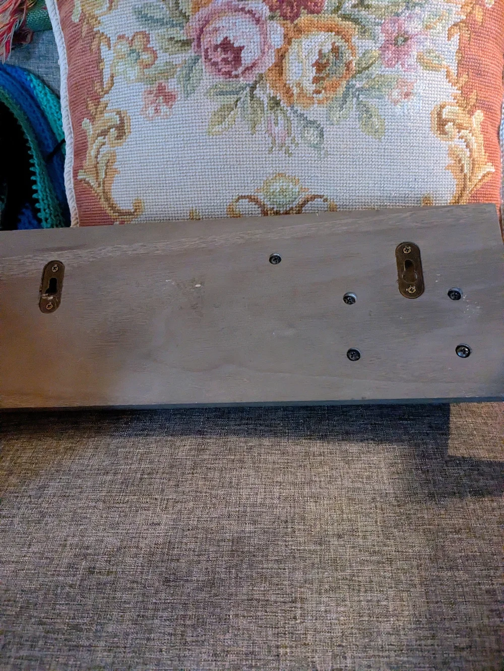 Rustic Gray Wooden Wall Hook Shelf with Three Metal Hooks